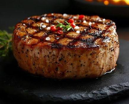 Grilled premium steak on a dark stone board